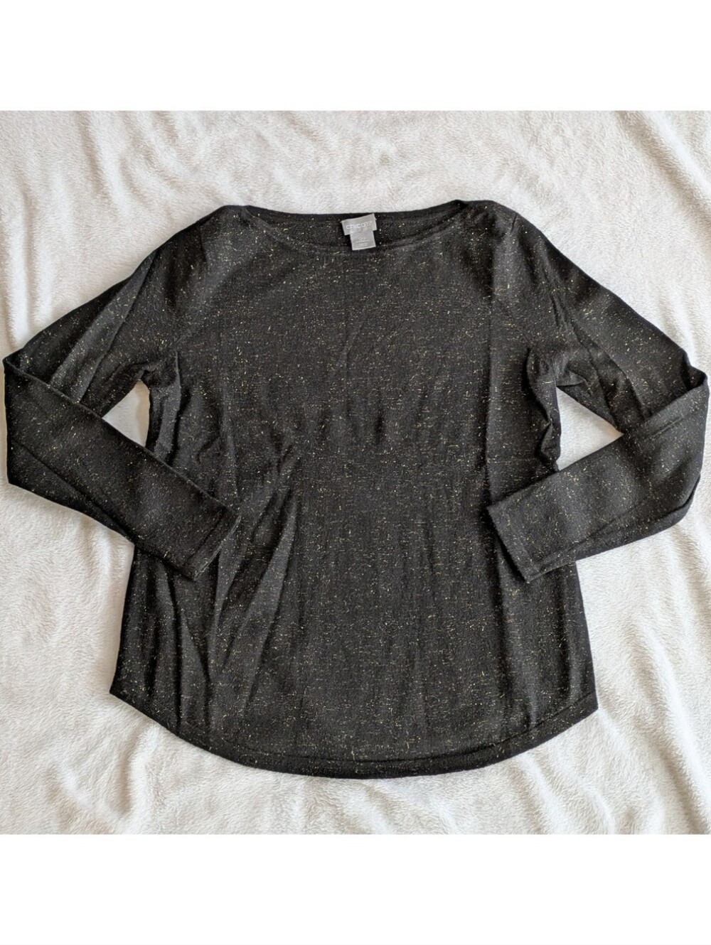 Chico's Black w/ Gold Thread Bateau Neck Sweater Size XS (Chico's Size 00)
